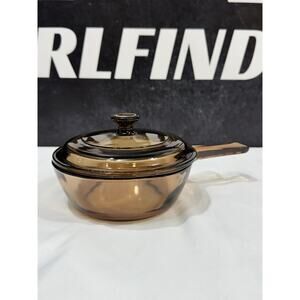 Corning Ware Visions Amber .5 L Small Sauce Pan with PYREX P81C Glass Lid ~ EUC!